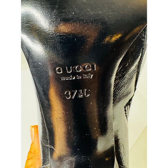 Gucci Hysteria Patent Leather Ankle Boots Size 37.5c Black High-Gloss Booties - Picture 3 of 11